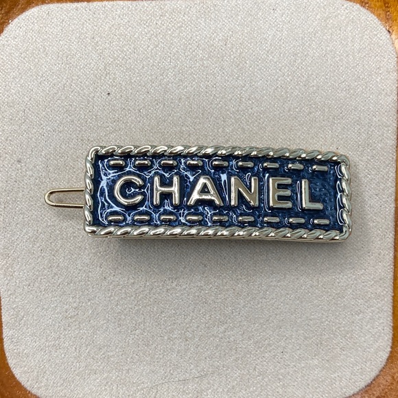 CHANEL Accessories - CHANEL Navy and Silver Logo Hair Clip